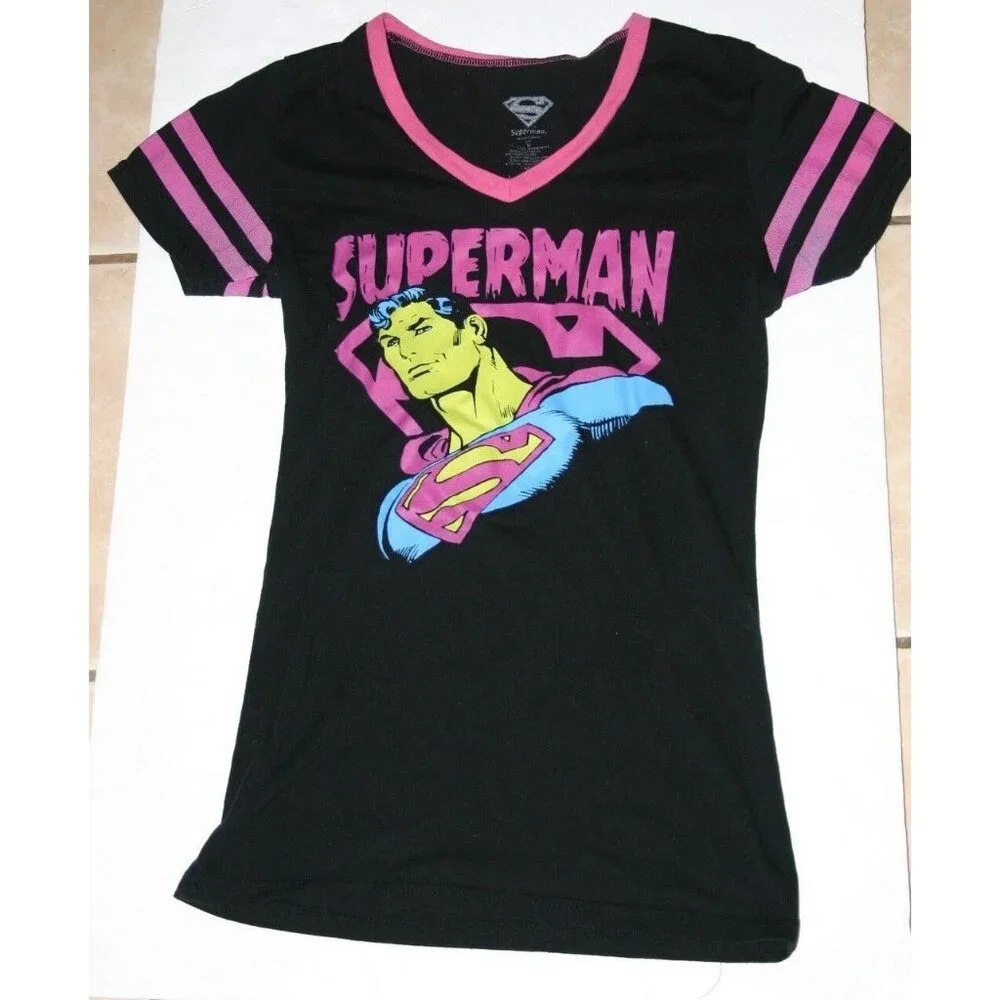 DC Comics Superman shirt black pink girls youth medium - Picture 1 of 6